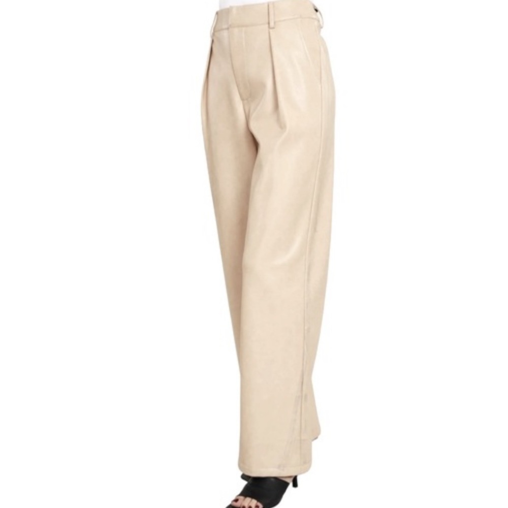 House of Harlow 1960 Vegan Leather Straight Leg Pants | Cream | Size 12
